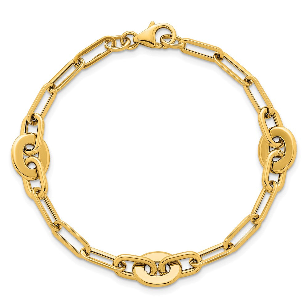 14K Gelbgold Poliert Flach Oval und Büroklammer Glieder Gliederarmband