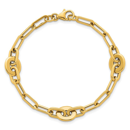 14K Gelbgold Poliert Flach Oval und Büroklammer Glieder Gliederarmband