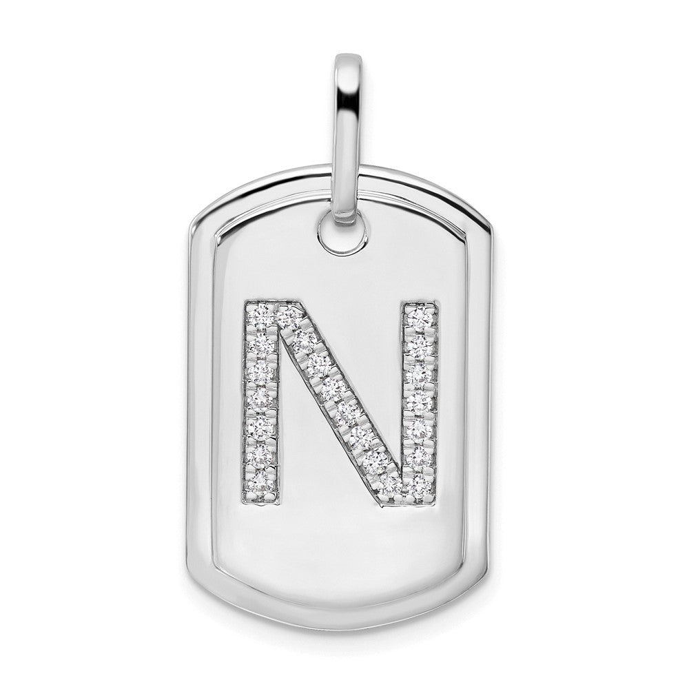 14K Weißgold Diamant-Erkennungsmarken-Charm mit Initiale N