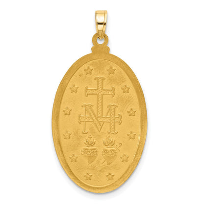 14K Gelbgold Poliert und Satiniert Massiv Wundertätig Medaille Oval Anhänger