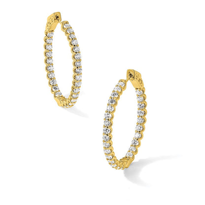 14K Gelbgold 3.1 Karat Diamant In/out Oval Creole mit Sicherheits Verschluss Ohrringe