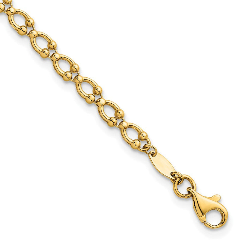 14K Gelbgold Poliert Fantasie Gekugelt Glieder 7 Zoll Armband