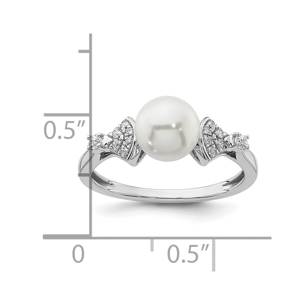 14K Weißgold polierter Ring mit Süßwasser-Zuchtperlen in Weiß und 0,1K Diamant, Größe 7