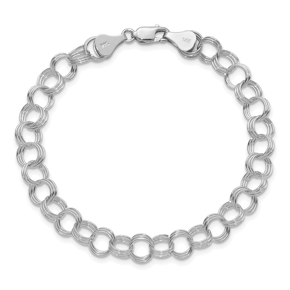 14K Weißgold 7mm Massiv Dreifach Glieder Charm Armband