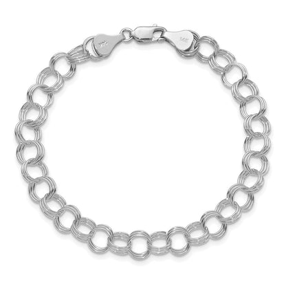 14K Weißgold 7mm Massiv Dreifach Glieder Charm Armband
