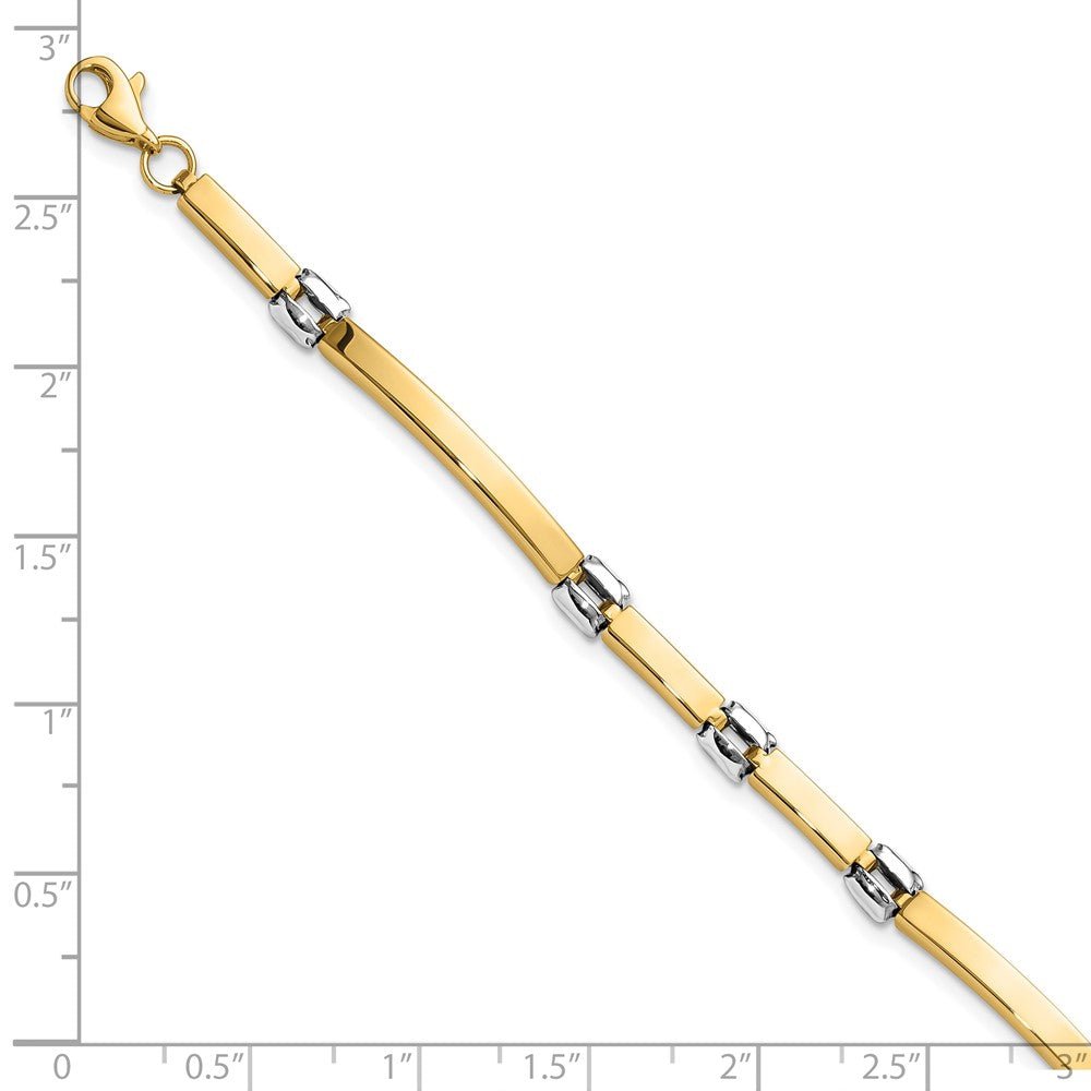 14K Bicolor Gold Bicolor Poliert 4.5mm Fantasieglieder und Stab Gliederarmband