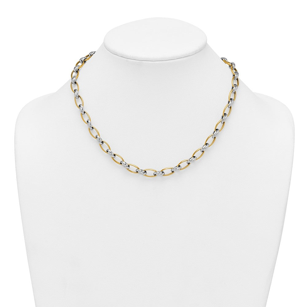 14K Bicolor Gold Bicolor Poliert 7mm Fantasie Oval Kette 17.75 Zoll Halskette
