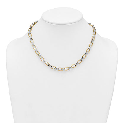 14K Bicolor Gold Bicolor Poliert 7mm Fantasie Oval Kette 17.75 Zoll Halskette