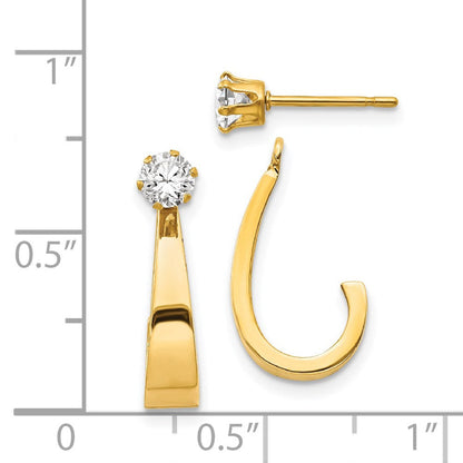 14K Gelbgold Poliert J-hoop Jacken mit 4mm Zirkonia Ohrstecker