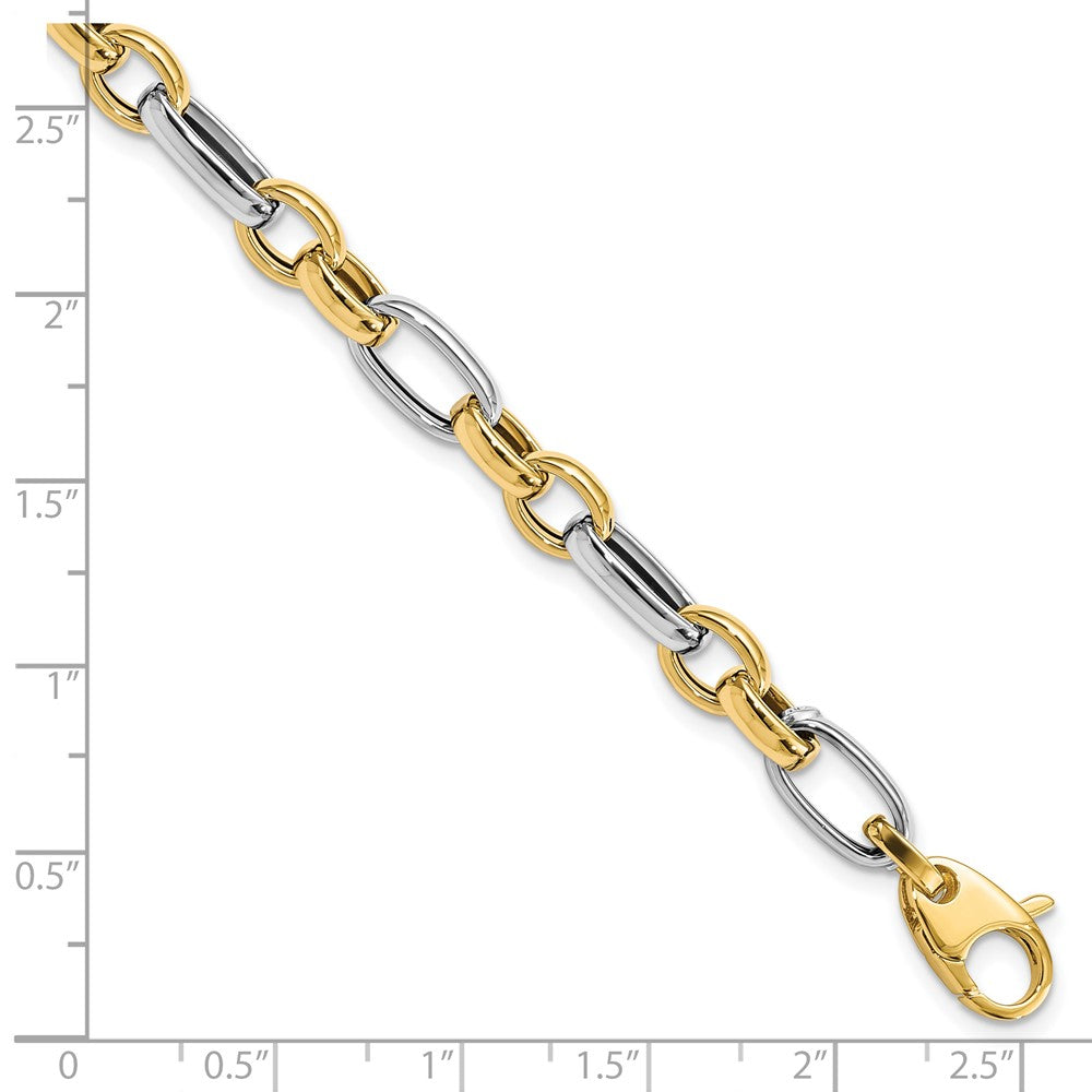 14K Bicolor Gold Bicolor Poliert Fantasieglieder 7.5 Zoll Armband