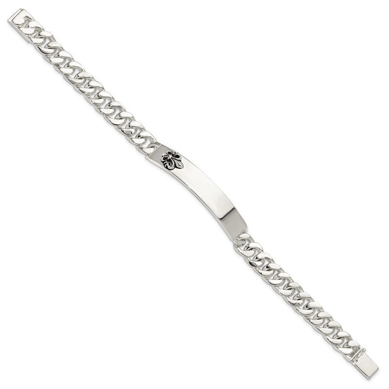 Sterlingsilber Antikisiert Fleur-de-lis Id Herren Armband