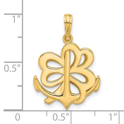 14K Gelbgold polierter Anker- und Kleeblatt-Charm