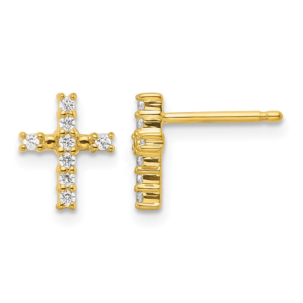 14K Gelbgold Diamant-Kreuz-Ohrstecker, poliert