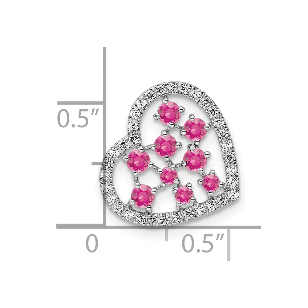 14K Weißgold Poliert Diamant und Rosa Turmalin Herz Kette Anhänger