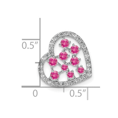 14K Weißgold Poliert Diamant und Rosa Turmalin Herz Kette Anhänger
