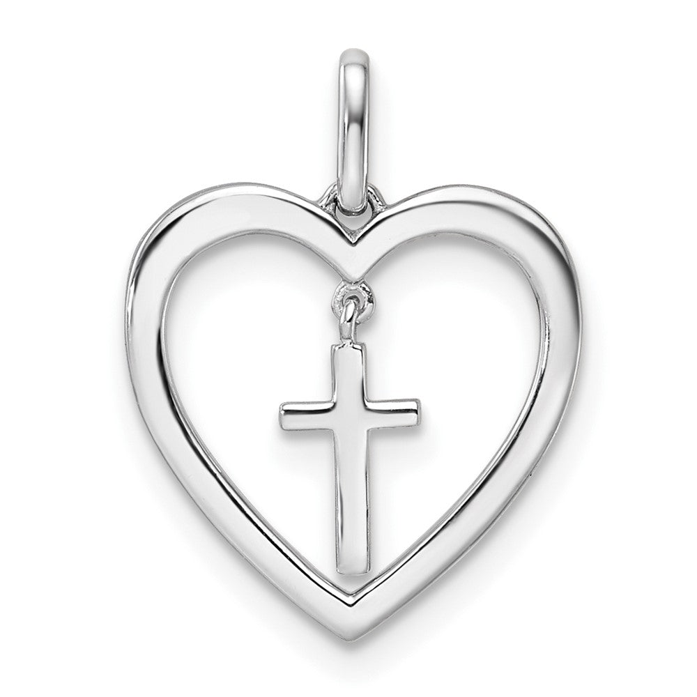 14K Weißgold Anhänger Herz-Kreuz mit 0,17 ct. Diamant, poliert, hängend