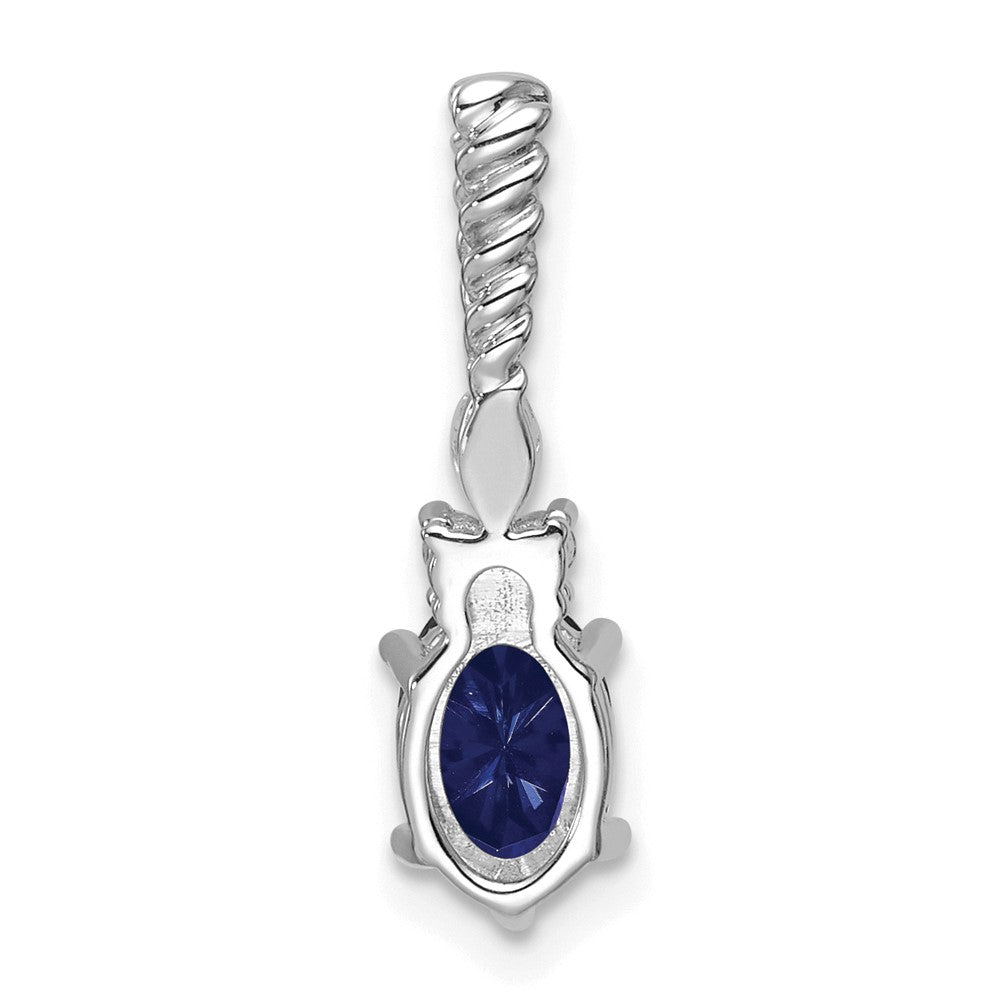 14K Weißgold Diamant und 7x5 Oval September/im Labor Erzeugt Saphir Gedreht Kette Anhänger