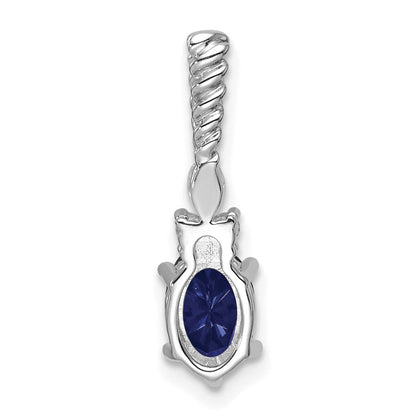 14K Weißgold Diamant und 7x5 Oval September/im Labor Erzeugt Saphir Gedreht Kette Anhänger