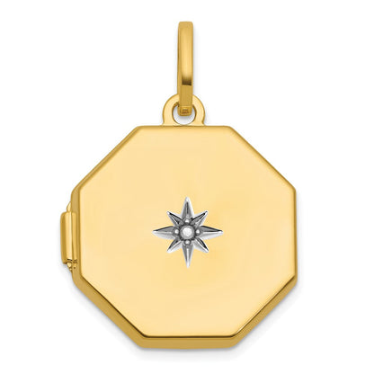 14K Gelbgold Halb Point Diamant Poliert mit Stern 18mm Octagon Geformt Medaillon