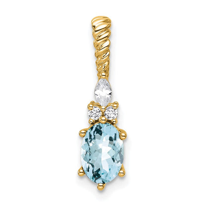 14K Gelbgold Diamant und 7x5 Oval March/aquamarine Gedreht Kette Anhänger