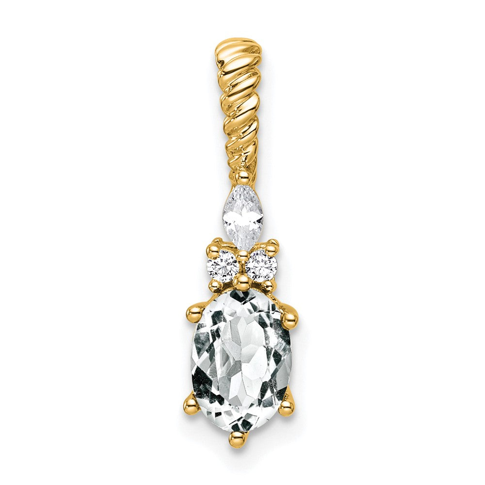14K Gelbgold Diamant und 7x5 Oval April/ Topas Gedreht Kette Anhänger