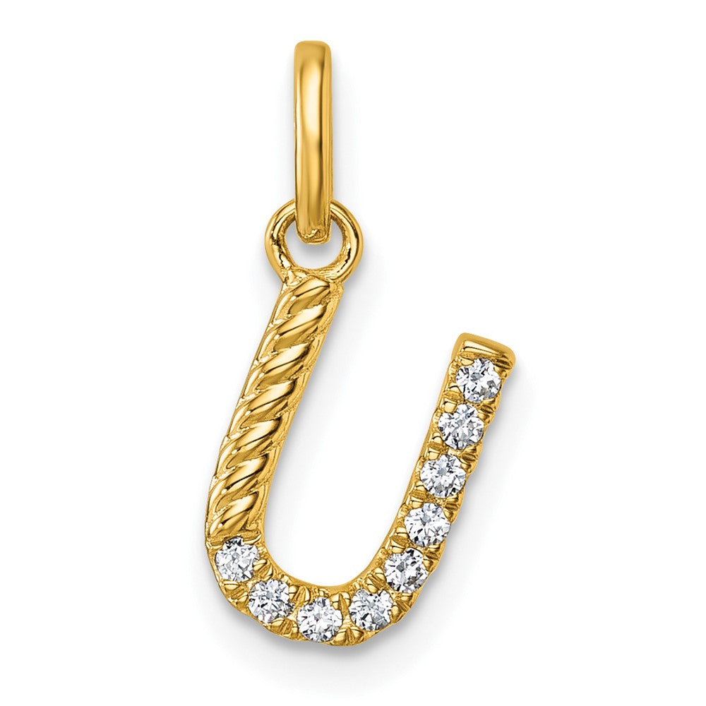 14K Gelbgold gedrehter Charm mit Initiale „U" und 0,10 ct. Diamant