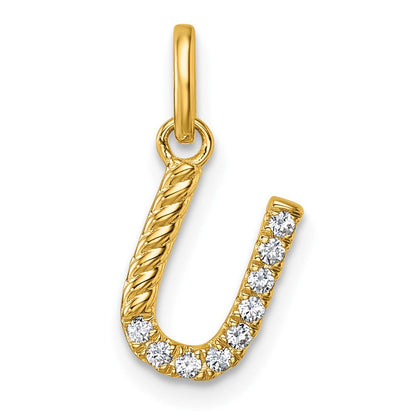 14K Gelbgold gedrehter Charm mit Initiale „U" und 0,10 ct. Diamant