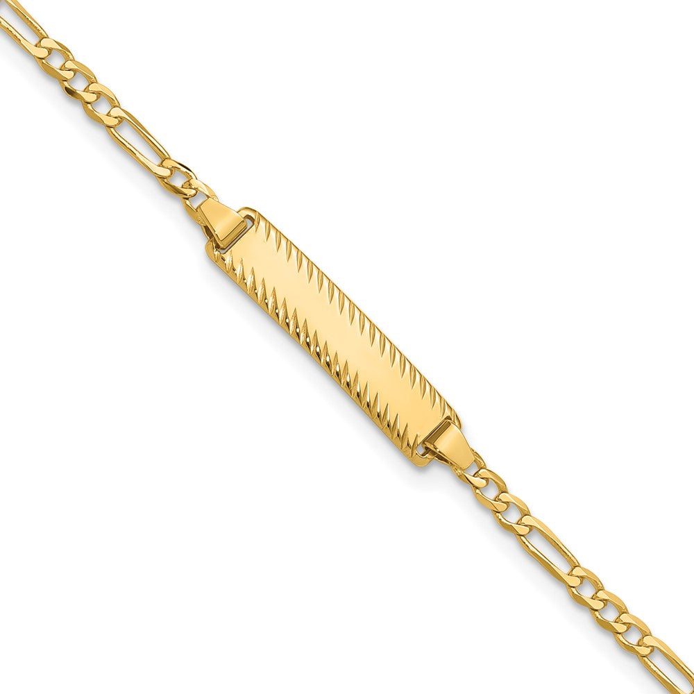 14K Gelbgold Poliert Massiv Kette/solid Platte Figaro Glieder Diamantiert 20x5mm Platte 8 Zoll Id Armband