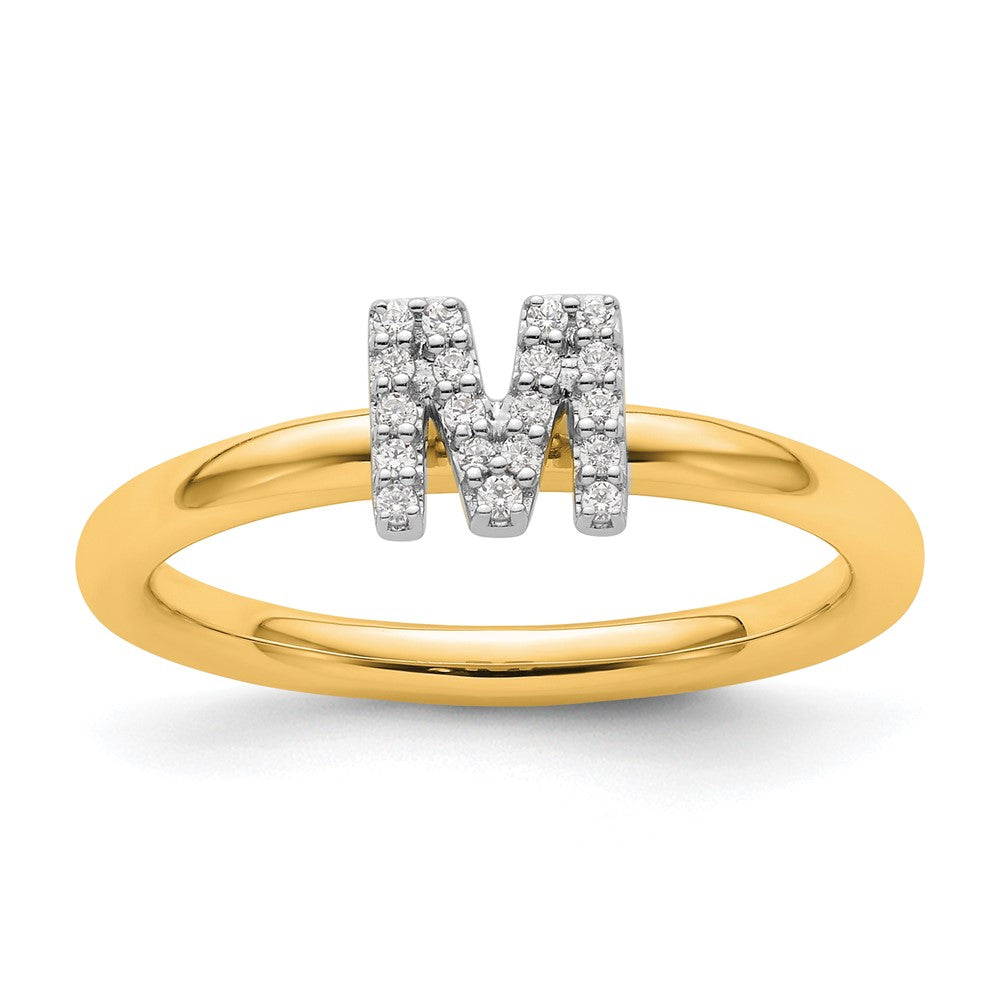 14K Gelbgold Stapelbar Diamant Initiale M Größe 7 Ring