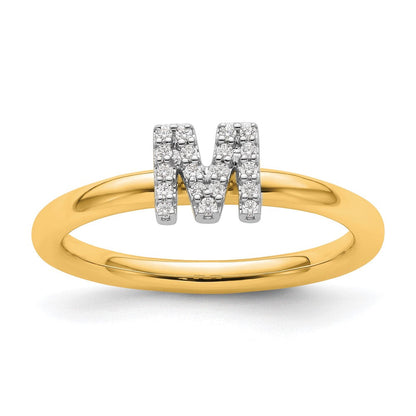 14K Gelbgold Stapelbar Diamant Initiale M Größe 7 Ring