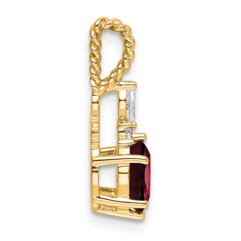 14K Gelbgold Diamant und 7x5 Oval January/garnet Gedreht Kette Anhänger