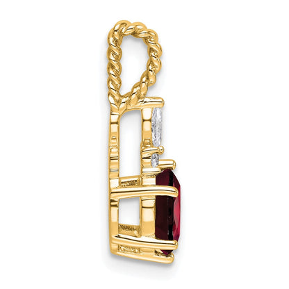 14K Gelbgold Diamant und 7x5 Oval January/garnet Gedreht Kette Anhänger