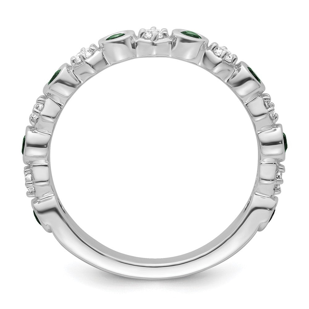 14K Weißgold Poliert Diamant und Smaragd Mode Ring