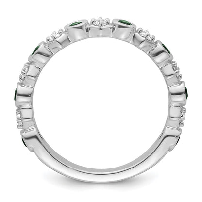 14K Weißgold Poliert Diamant und Smaragd Mode Ring