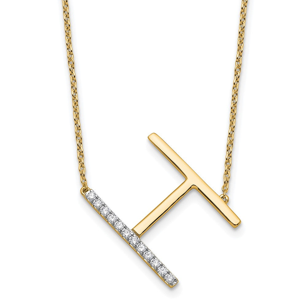 14K Gelbgold Seitlich Diamant Initiale H 18 Zoll Halskette
