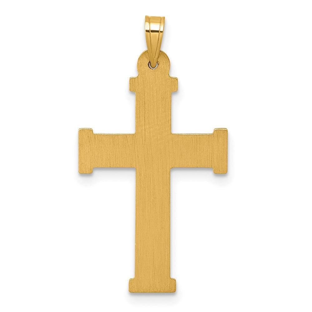 14K Gelbgold mit Rhodium Poliert und Strukturiert Inri Kruzifix Kreuz Anhänger