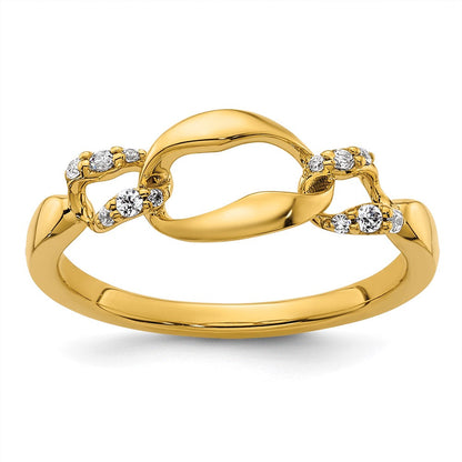 14K Gelbgold Poliert Diamant Wellenförmiger Ovaler Fashion-Ring