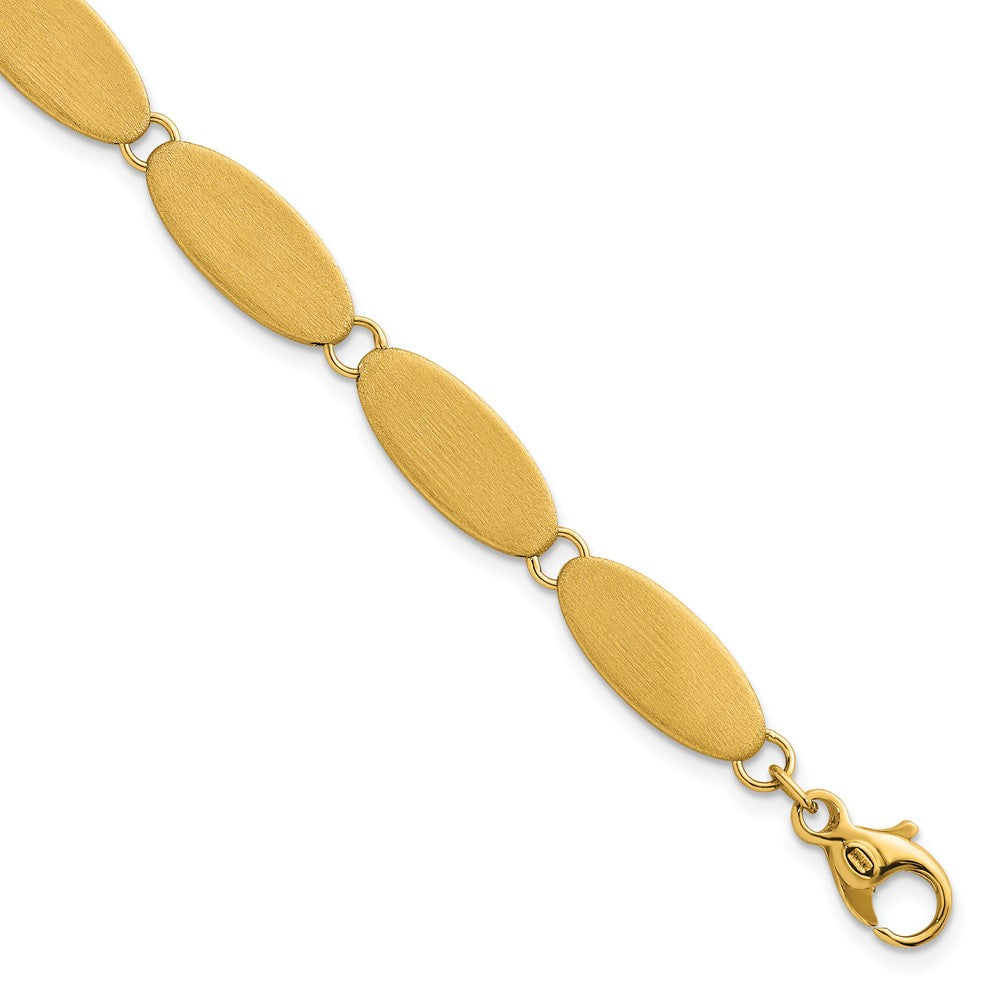 14K Gelbgold Gebürstet 8mm Fantasie Ovals 7 Zoll Armband