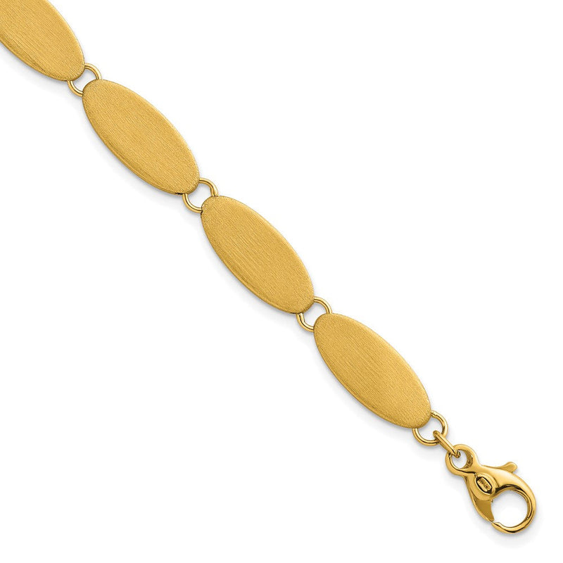 14K Gelbgold Gebürstet 8mm Fantasie Ovals 7 Zoll Armband