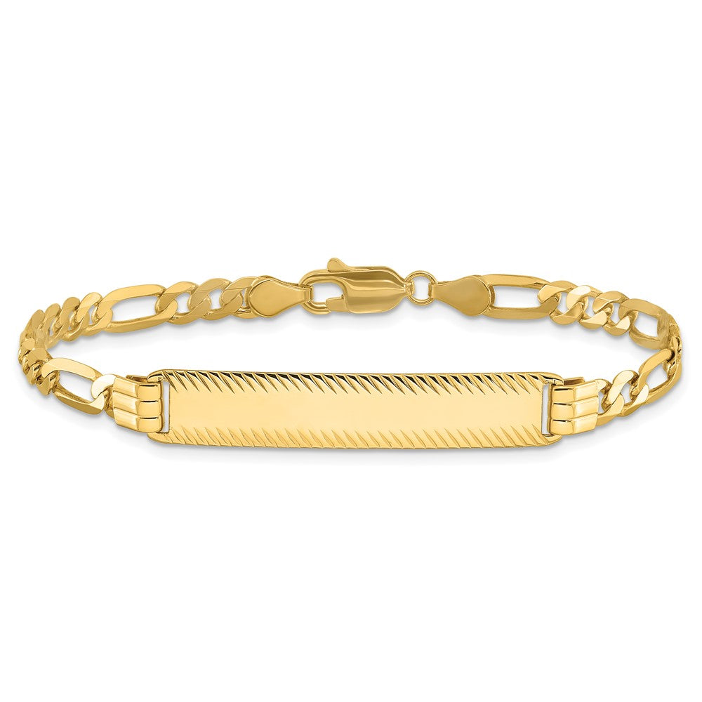 14K Gelbgold Poliert Massiv Kette/solid Platte Figaro Glieder Diamantiert 32.5x6.5mm Platte 8 Zoll Id Armband
