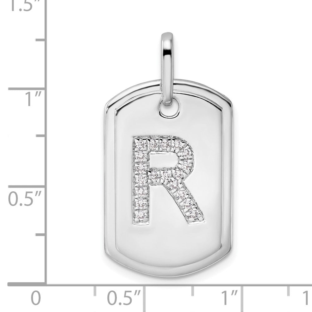 14K Weißgold Diamant-Buchstabe-R-Dog-Tag-Charm