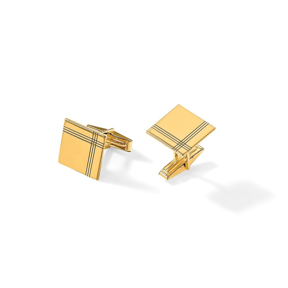 14K Gelbgold Herren Quadratisch mit Line Design Manschette Knöpfe