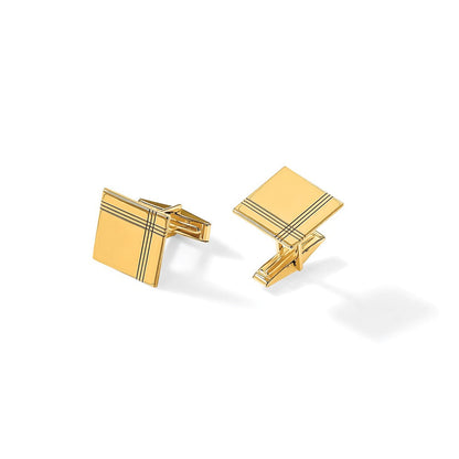 14K Gelbgold Herren Quadratisch mit Line Design Manschette Knöpfe