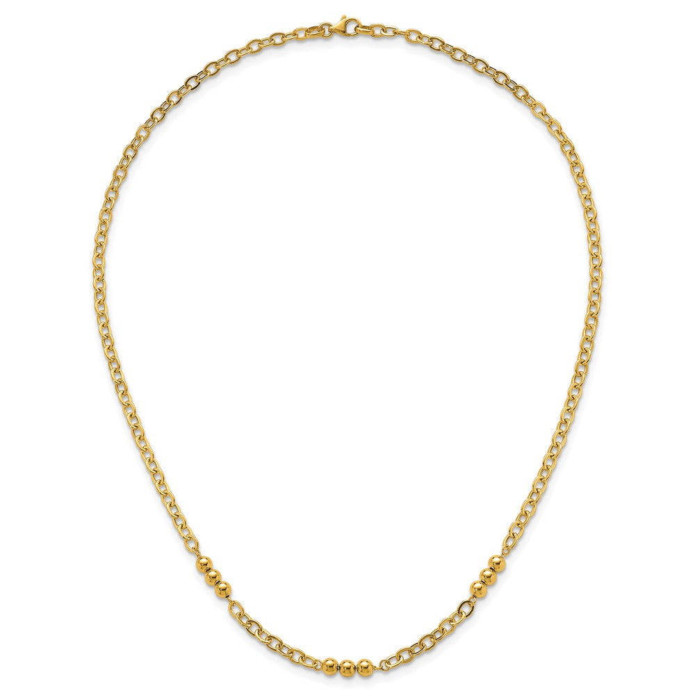14K Gelbgold Poliert 3.5mm Fantasie Gekugelt und Ankerkette Glieder 18 Zoll Halskette