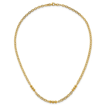 14K Gelbgold Poliert 3.5mm Fantasie Gekugelt und Ankerkette Glieder 18 Zoll Halskette