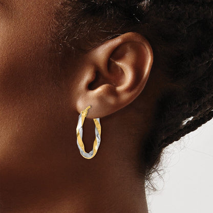 14K Gelbgold mit Rhodium Poliert und Diamantiert Gedreht Creolen