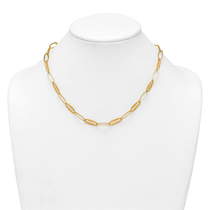 14K Gelbgold Gebürstet und Poliert 7.25mm Lang Oval Glieder 18 Zoll Halskette