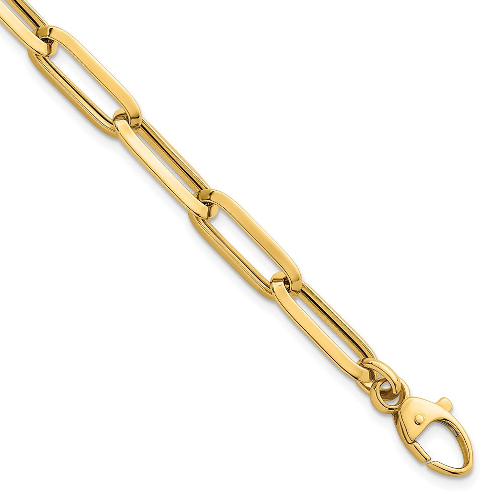 14K Gelbgold Poliert 7mm Büroklammer Glieder Kette 7.5 Zoll Armband