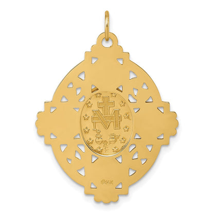 14K Gelbgold Poliert Wundertätig Medaille und Vier-way Kreuz in Filigran Oval Anhänger