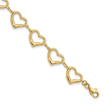 14K Gelbgold Poliert Offen Herz Glieder 7 Zoll Armband